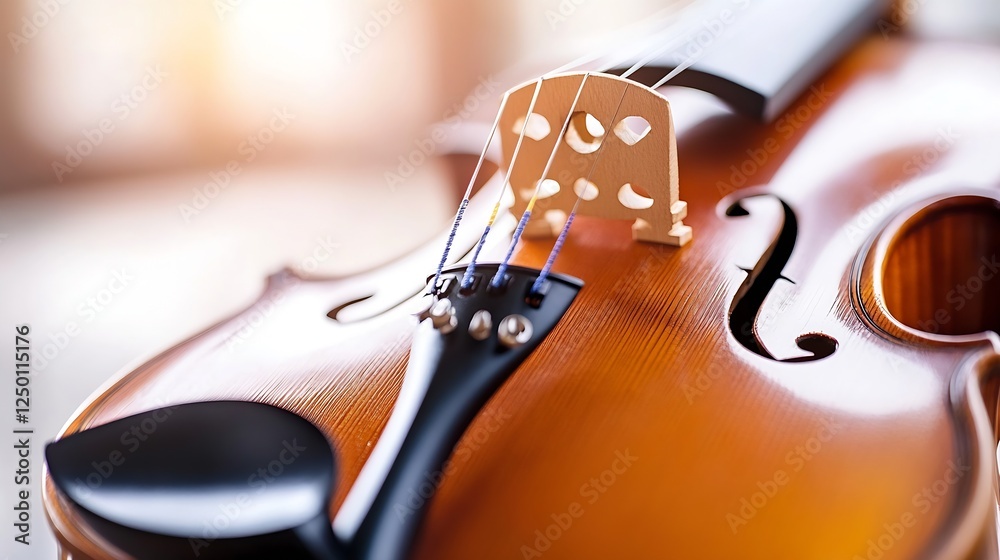 Poster close up view of a beautiful violin with natural wood grain and elegant design : generative ai