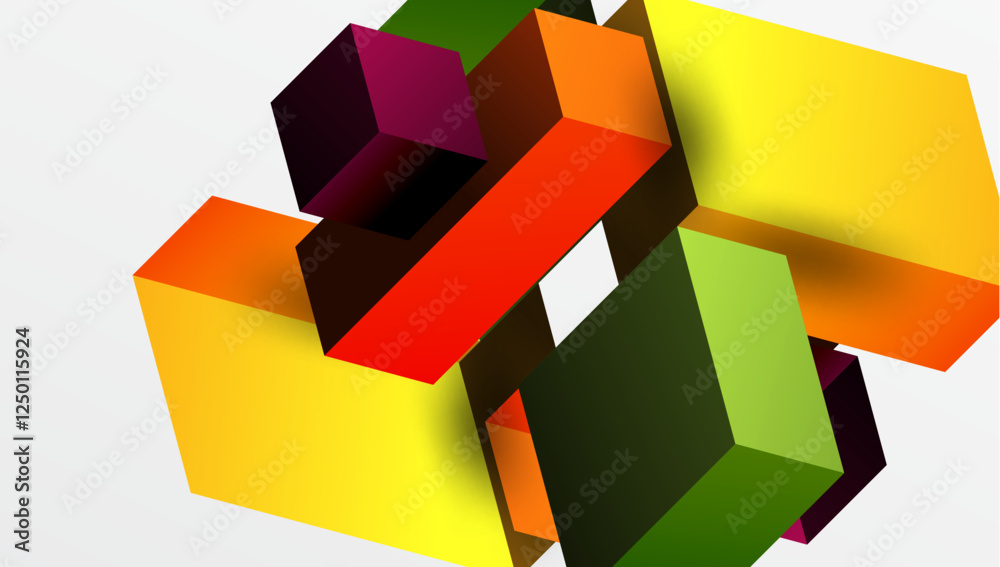 Poster Sleek abstract design featuring isometric 3D blocks in a clean, modern composition. Perfect for tech-inspired themes, with vibrant colors and geometric precision