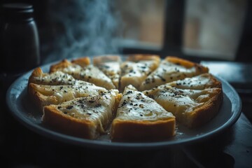 Freshly Baked Bread with Melted Cheese and Black Pepper Garnish