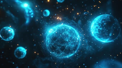 Blue Glowing Spheres with Network Connections in Dark Space Background