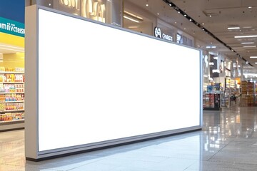 Mockup Blank large LED screen at front of showroom in shopping mall, Empty space for insert multi-media advertising to information product on display
