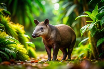 Fototapeta premium Adorable Tapir in Lush Rainforest Habitat - Tilt-Shift Miniature Photography