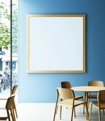 Fototapeta premium Modern Minimalist Space with Empty Frame and Light Wooden Furniture