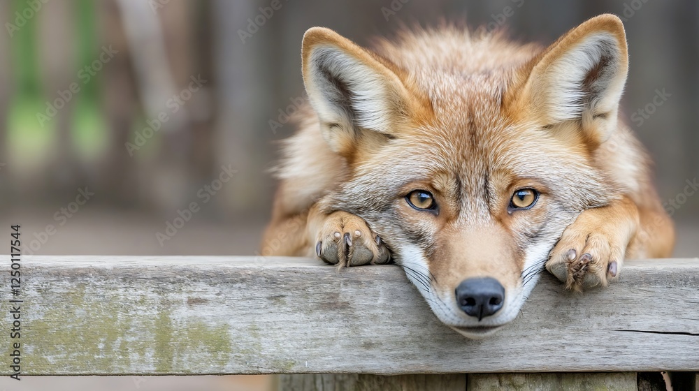Poster Close Up of a Beautiful Fox Resting with Intense Eyes and Soft Fur : Generative AI