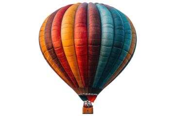 A vibrant hot air balloon rises against a clear blue sky, showcasing rich colors and inviting adventure in the world of travel and exploration.
