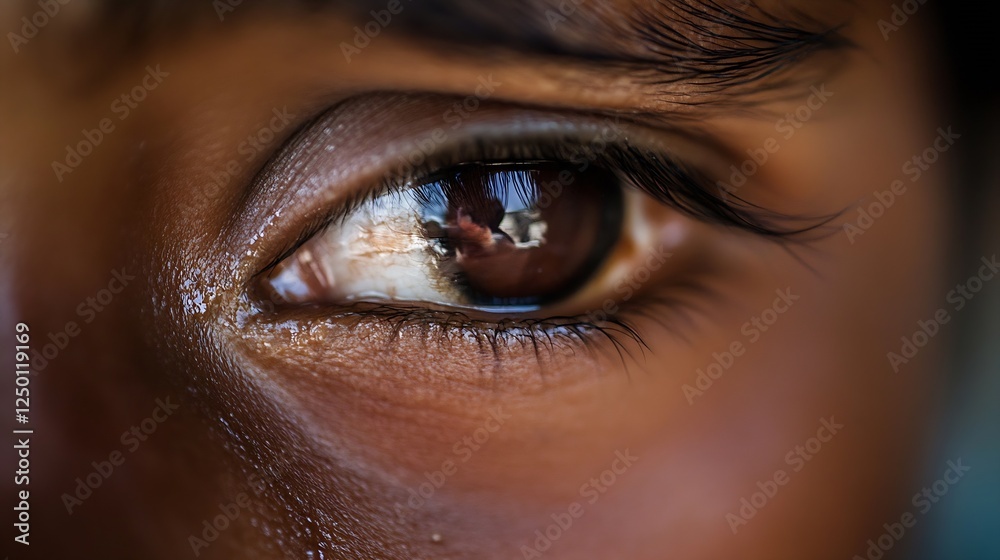 Poster Captivating close up of an eye showcasing reflection that reveals a story of emotions and depth : Generative AI