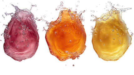 A vibrant splash of colorful beverages captures the refreshing beauty of fruit drinks, perfect for promoting summer vibes and healthy hydration.