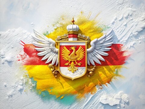 Aerial Drone Shot: North Ossetia National Emblem, Brush Stroke Art, White Background