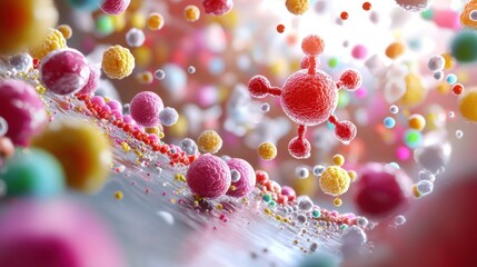 Colorful Spheres and Particles Abstract 3D Rendering