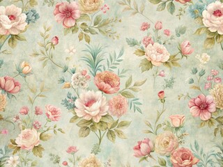 Soft pastel florals in a vintage folk art textile repeat.