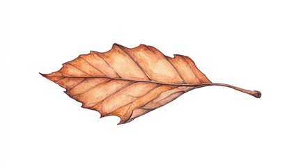 Detailed illustration of a single autumn leaf showcasing vibrant orange hues against a white backdrop