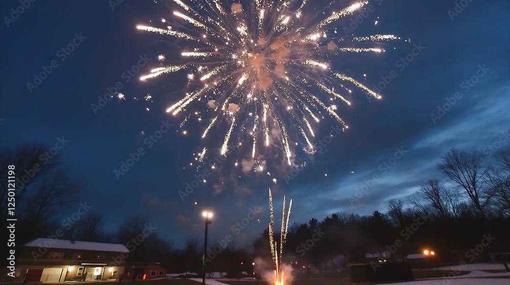 Poster spectacular fireworks display lighting up the night sky with vibrant colors and exciting patterns : 