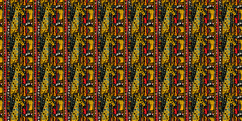 Obraz premium Abstract African art shapes seamless backgrounds, tribal geometric decoration patterns. Colored flat boho symbols illustrations 