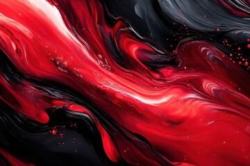 Obraz premium Vibrant red and black abstract painting with bold brush strokes, creating a dynamic and energetic composition.