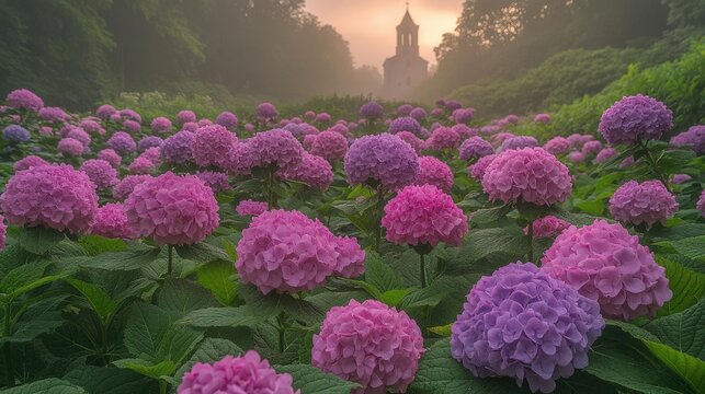 Pink and Purple Hydrangea Flowers in a Garden