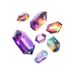 Vibrant Gemstones Falling on on white background