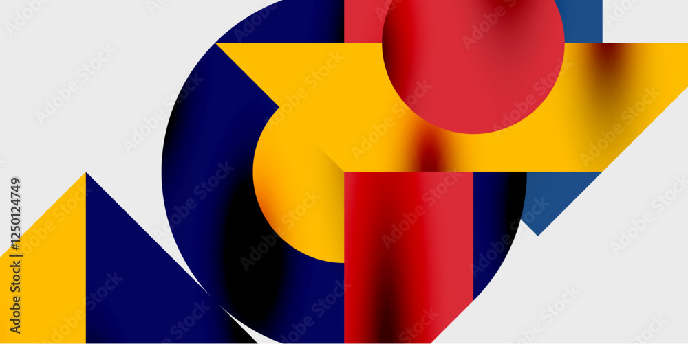 Poster modern abstract background featuring circles, lines, and triangles in a dynamic geometric compositio