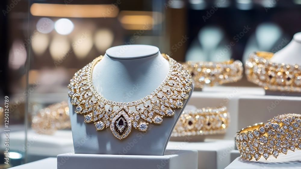 Poster luxurious gold jewelry on display featuring intricate design and sparkling gems : generative ai