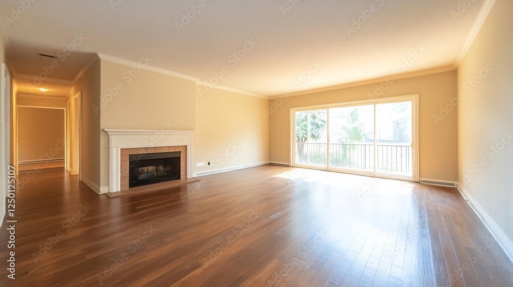 Poster spacious and bright empty living room with large windows for natural light : generative ai