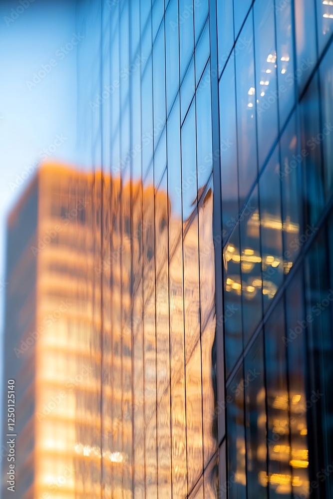 Poster Abstract reflection of modern glass buildings capturing vibrant colors and intricate patterns in urban setting : Generative AI