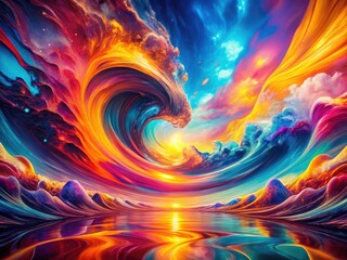 Surreal Y2K landscape: long-exposure photography captures wavy, psychedelic acid modern visuals.