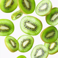 Fototapeta premium Slices of Kiwi Fruit Falling on White Background