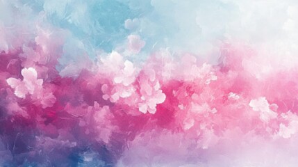 Fototapeta premium Soft Abstract Cherry Blossom Background with Watercolor Blending of Pink Flowers and Light Blue Sky, Artistic and Elegant High-Resolution Spring-Themed Composition
