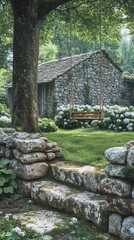 Rustic Stone Cottage In Garden Setting