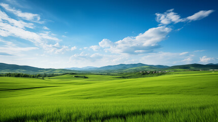 Obraz premium green field and blue sky. field and clouds