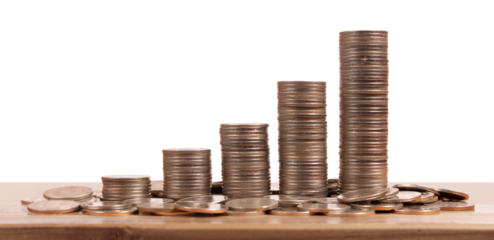 Investment growth analyzing a coin stack in a minimalist studio environment for financial insights