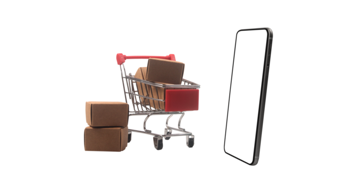 E-commerce shopping experience digital cart and smartphone online retail modern environment minimalist viewpoint consumer behavior insights