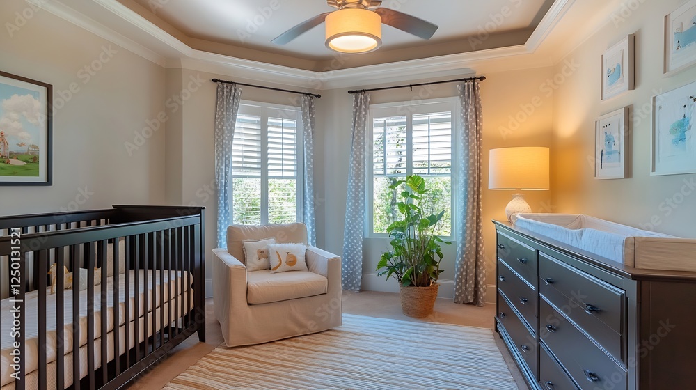 Poster cozy modern nursery design with natural light soft tones and inviting ambiance ideal for babies : ge