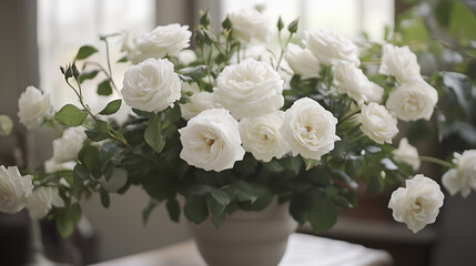 Obraz premium 白いバラのある窓辺