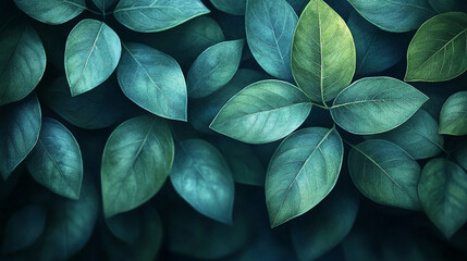 Fototapeta premium Dark Teal Green Lush Leaves Nature Background Botanical Texture view plant fresh photo image scene 
