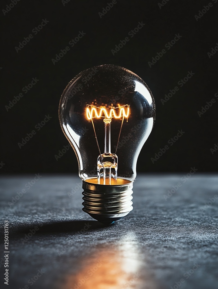 Poster energizing close up of glowing incandescent light bulb on a dark background symbolizing ideas and cr
