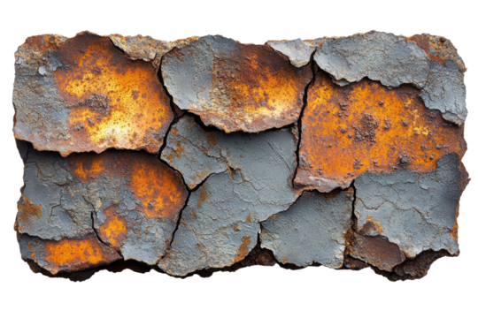 Close-up view of weathered and rusty metal surface, showcasing the texture and color variations due to corrosion and age.