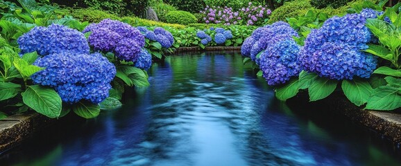 Hydrangea Blossoms By A Stream