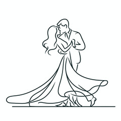 Silhouette of a dancing couple, elegantly depicting a bride and groom on the dance floor, romantic atmosphere, perfect for wedding invitations, decorations, and love-themed designs.