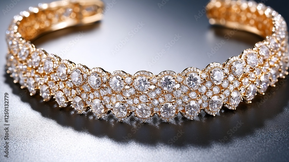 Poster elegant gold bracelet encrusted with sparkling diamonds on a dark surface : generative ai