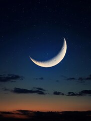 Fototapeta premium Crescent moon shining brightly in the night sky with stars and clouds : Generative AI