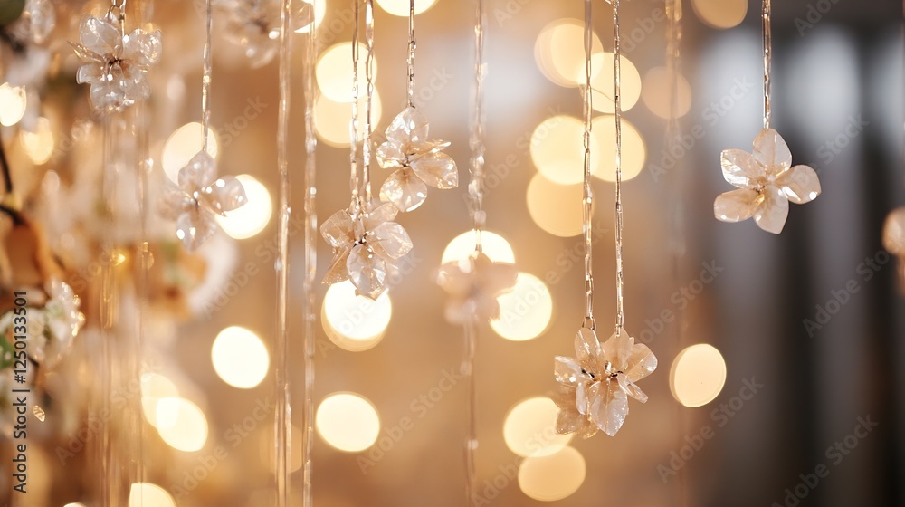 Poster delicate crystal flowers hanging in a warm glow of bokeh light ideal for decorative backgrounds : ge