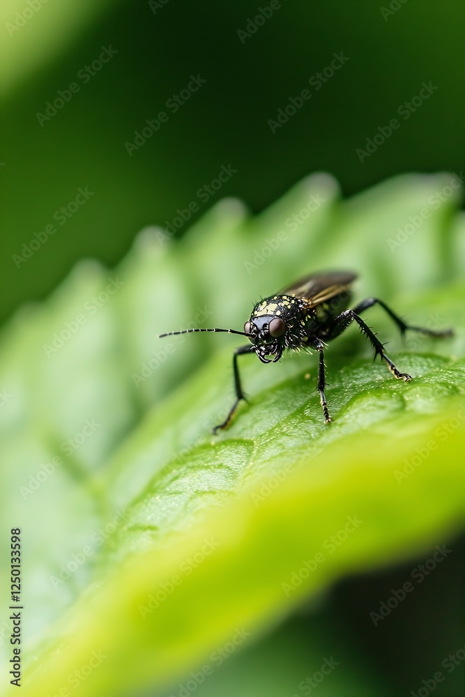 Poster close up of a small insect on a vibrant green leaf in nature : generative ai
