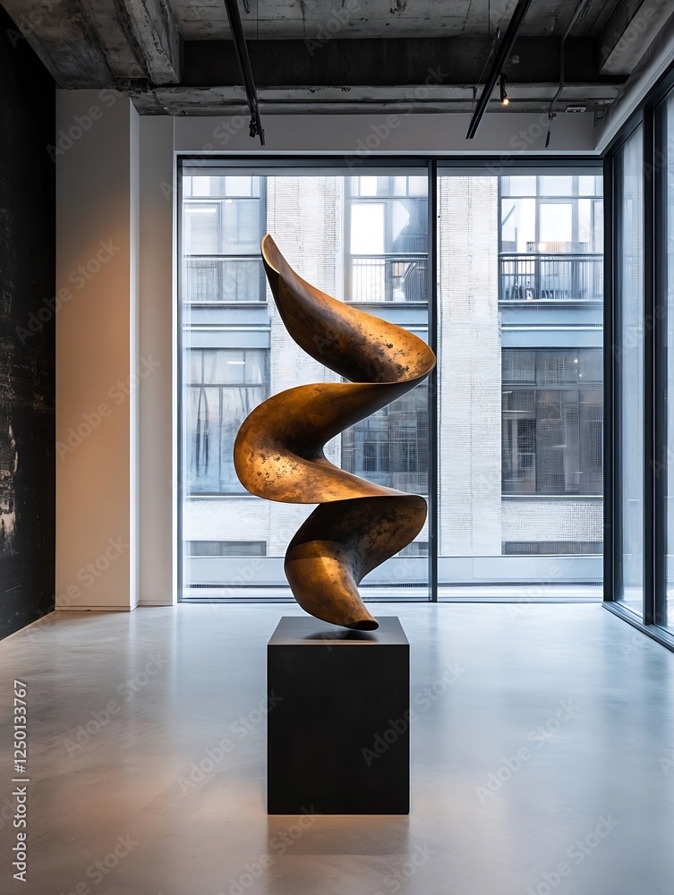 Aufkleber abstract bronze sculpture in modern gallery with natural light and large windows : generative ai
