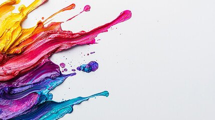Colorful paint splatters on white background.