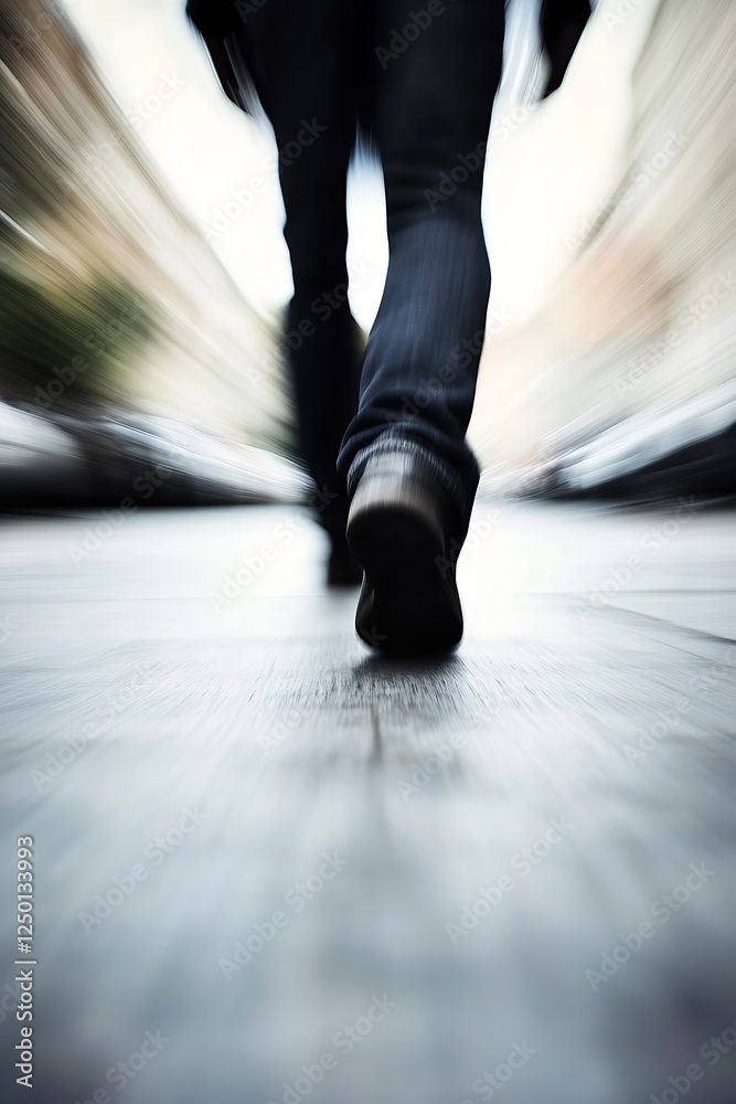 Aufkleber Dynamic Motion Blur of Person Walking on Natural Surface in Urban Setting Capturing Movement and Energy : Generative AI