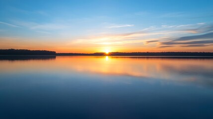 Obraz premium Stunning Sunset Over Calm Water Creating a Peaceful Evening Atmosphere : Generative AI
