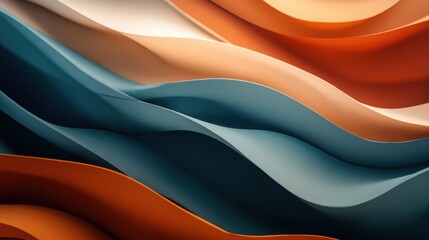 Obraz premium Modern Abstract Gradient Backgrounds with Soft Waves on Dark Contrast, Octane Render Style, Undulating Lines in Mocha Mousse, Teal, Rust Brown, and Bone