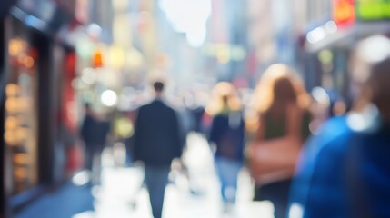 Blurred City Street Scene with People Walking Under Bright Sunlight : Generative AI