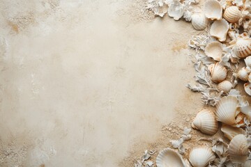 Beige seashells border on textured surface (1)