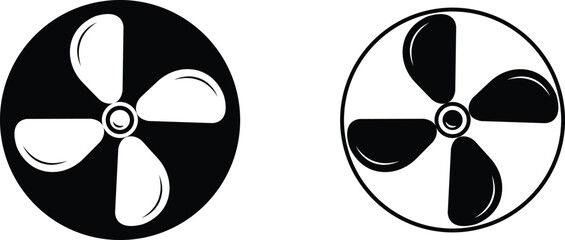 Electric fan icons set. Air conditioning heating and cooling black fan bicolor line and flat vector collection isolated on transparent background. Wind symbol , cold temperature design concepts.